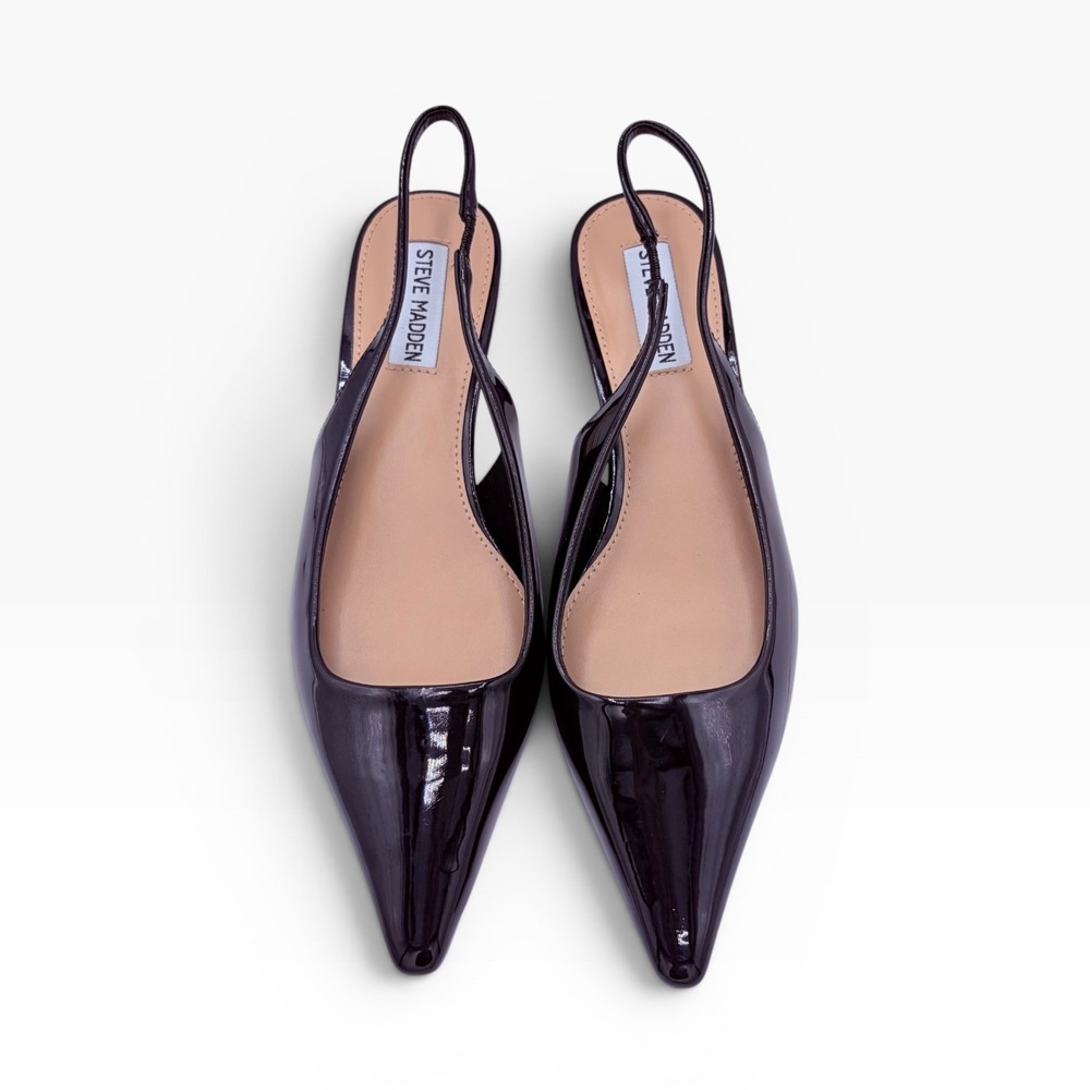 Steve Madden NWOB Kari Slingback Pump 8M Black Patent Pointed Toe Kitten Heel - Picture 2 of 8